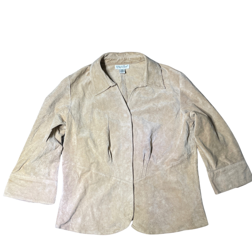 Vintage Women's Coldwater Creek Suede Tan Leather Blazer Jacket Size PS